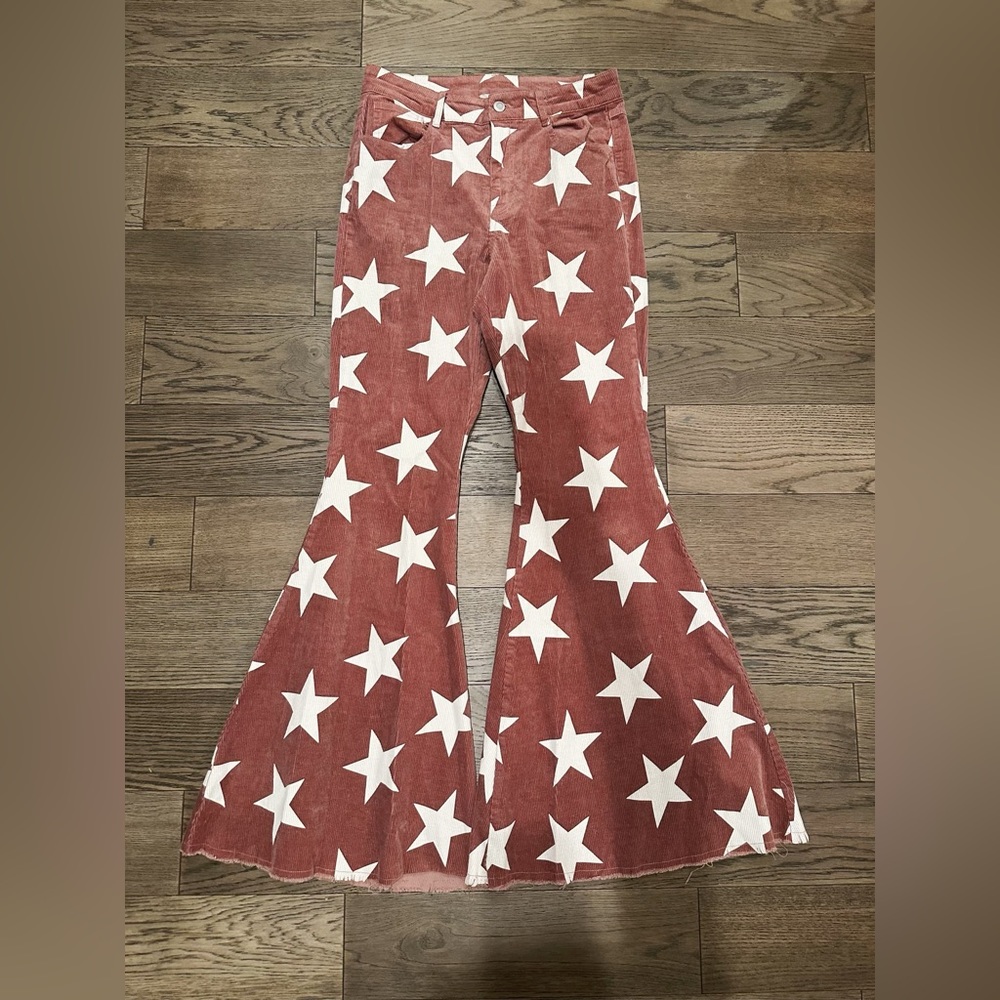 Cute Altar’d State Bell Bottom Pants with White Stars, Large